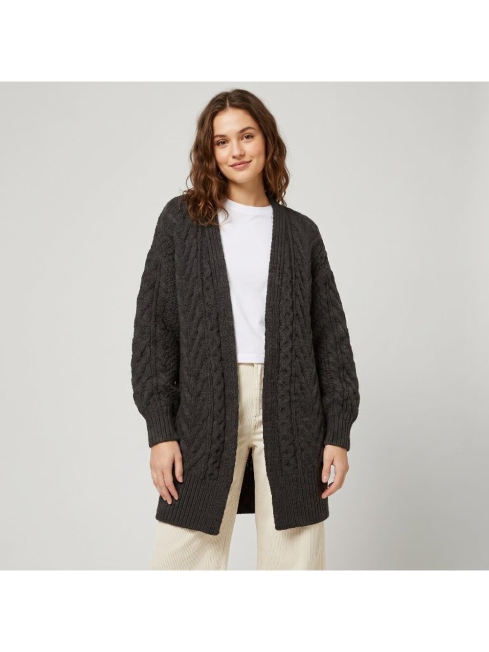 Topshop Women's Long Open Front Cardigan Sweater in Charcoal and size XS US 2-4